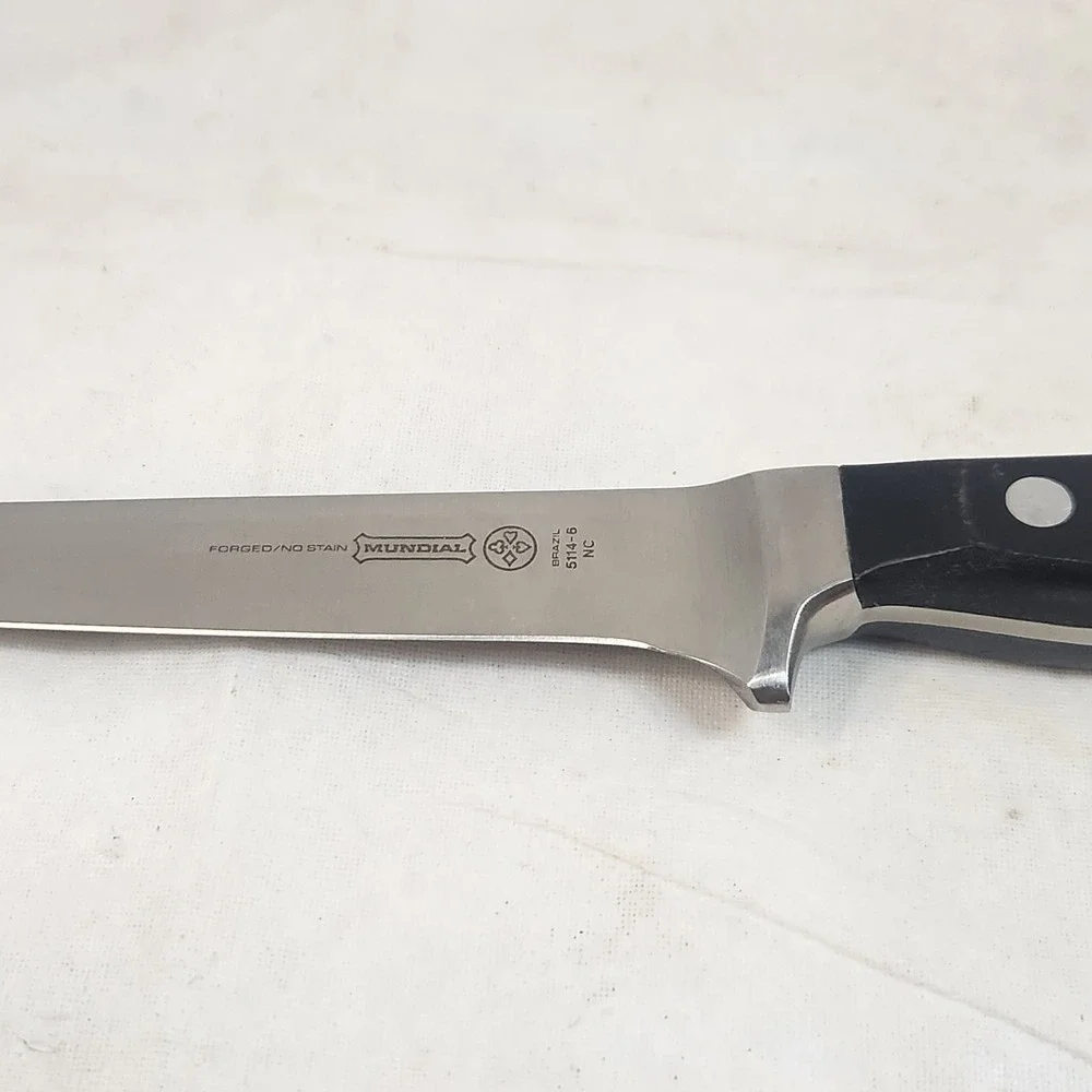 Mundial 5114-6 Boning Knife Stainless Steel Brazil Black Handle Full Tang Rivet